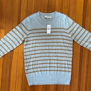 LOFT women’s Sweater in Gray and Tan Stripes